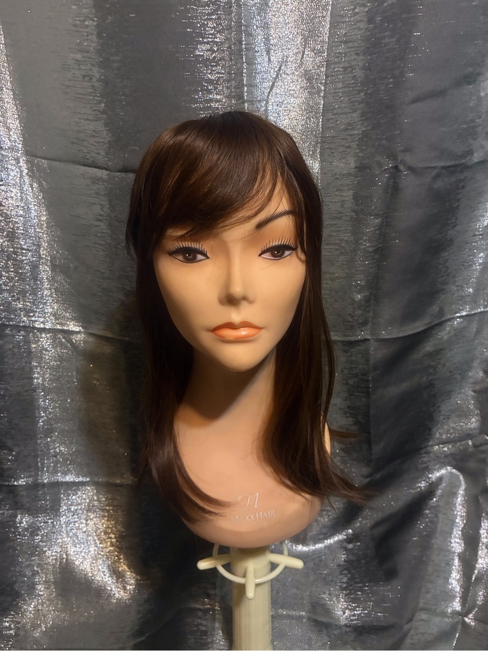 Women’s Synthetic Topper - Dark Brown Layered with Side Bangs
